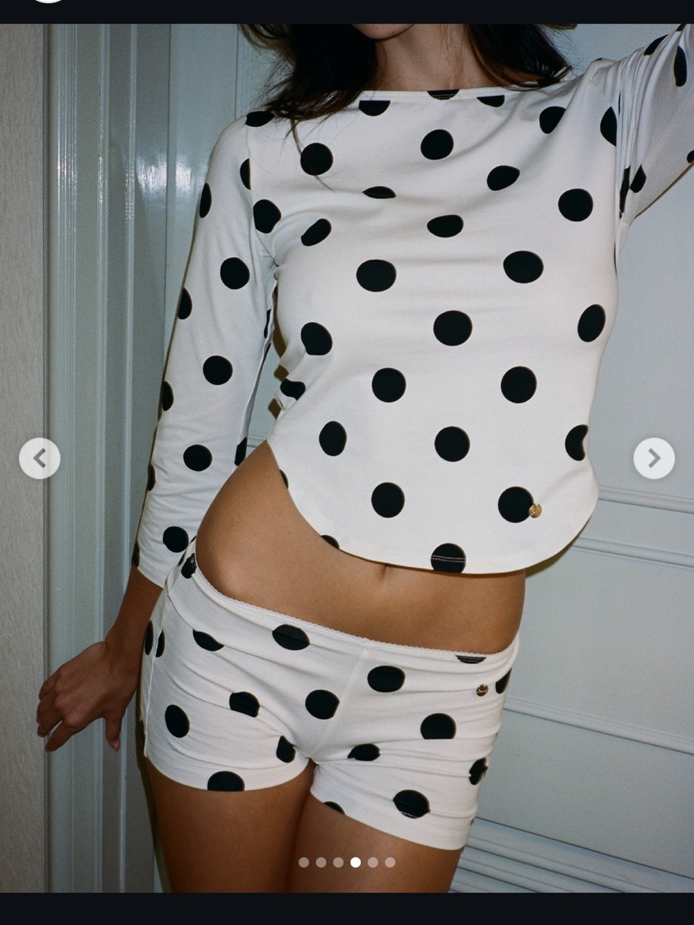 Paloma Wool White Long-Sleeve Top with Black Polka Dots